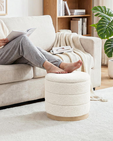 Bonlife Round Chenille Storage Ottoman, Folding Footstool with Table Top, 39X39X37cm, Load Capacity 120kg
