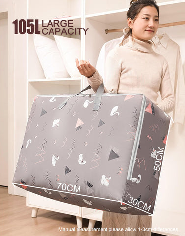 105L Large Storage Bag,Thicken Oxford Moving Bag Underbed Storage King Size with Zip Waterproof Moisture Proof for Clothes,Bedding,Pillows,Blankets