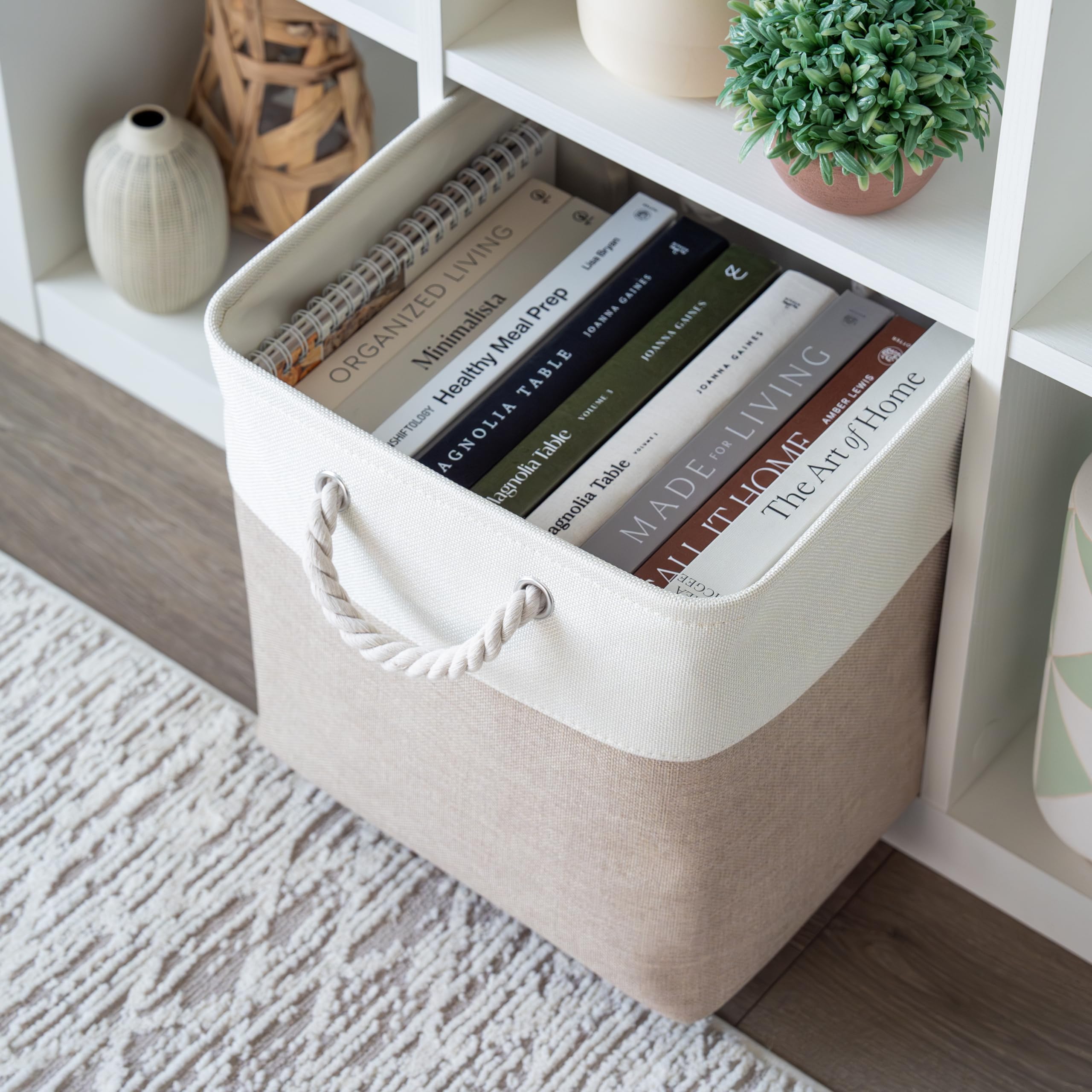 OrganiHaus Fabric Storage Boxes, Set of 4 Foldable 33X33 Cube Organiser Bins with Rope Handles for Shelves, Nursery & Closet