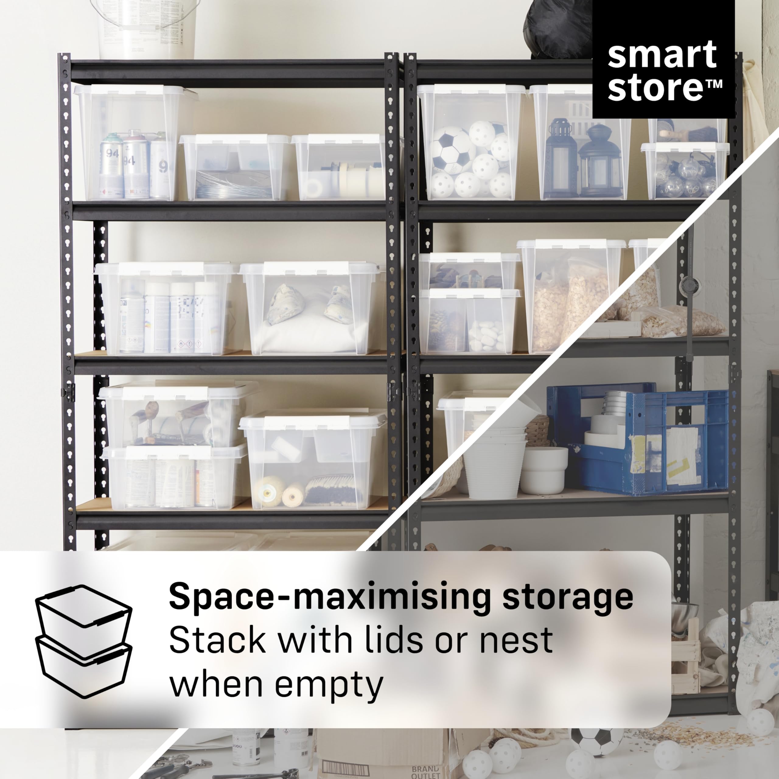 SmartStore - 7x Plastic Storage Box with Lid Classic 20L (50x39x18cm) |Plastic Storage Drawers with Lid|Food-Safe Material|Kitchen &