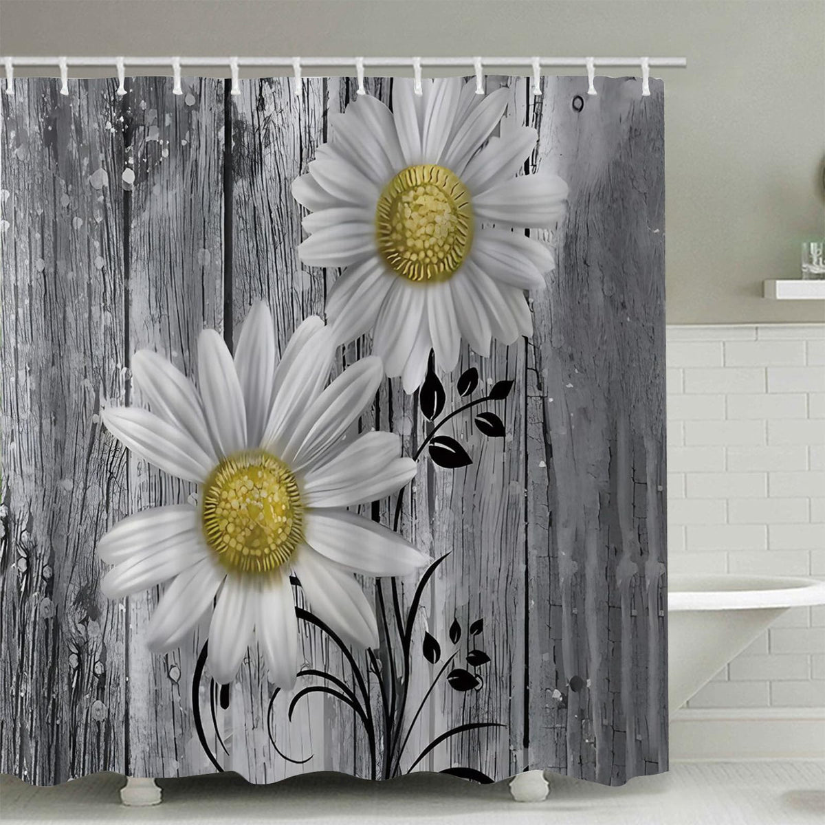 FAIRYGATE Extra Wide Shower Curtain Garden Shower Curtains 180 x 180 cm Sunflower Scenery Bathroom Curtain Mildew & Mould Resistant Polyester Fabric