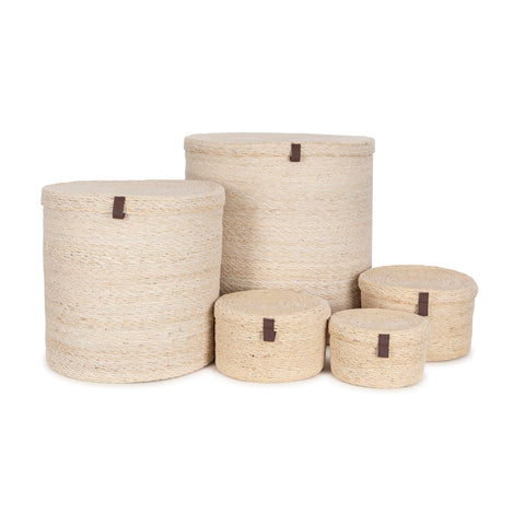 Olly & Rose Set 3 Natural Seagrass Storage Baskets with Lids - Bleached Off-White - Durable 25,22,19cm Premium Home Decor