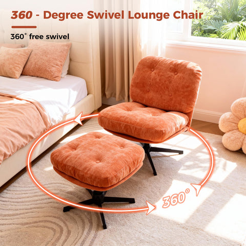 BonVache Foldable Armchair with Footstool, Chenille Accent Chair with Ottoman for Living Room, Fluffy Occasional Lounge Chair for Bedroom and Office