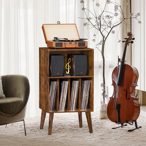 LELELINKY Record Player Stand, Turntable Stand Hold Up To 160 Albums, Brown