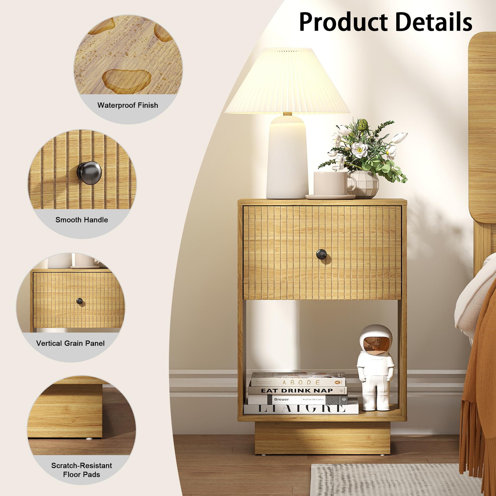 Manora Oak Bedside Tables Drawer Storage Nightstand End Table
