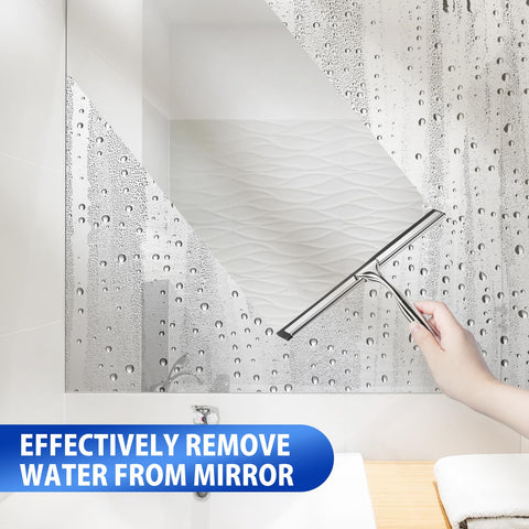 Shower Squeegee, Stainless Steel Window Squeegee, Shower Screen Wiper Squeegee Cleaner Tool for Bathroom, Glass Doors, Windows, Mirror, Car, Kitchen
