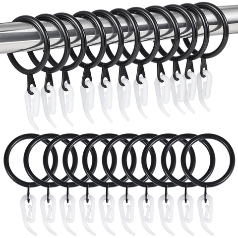 24 Pieces black metal curtain rings and 24 Pieces white plastic Curtain Hooks for curtains (30mm internal diameter)