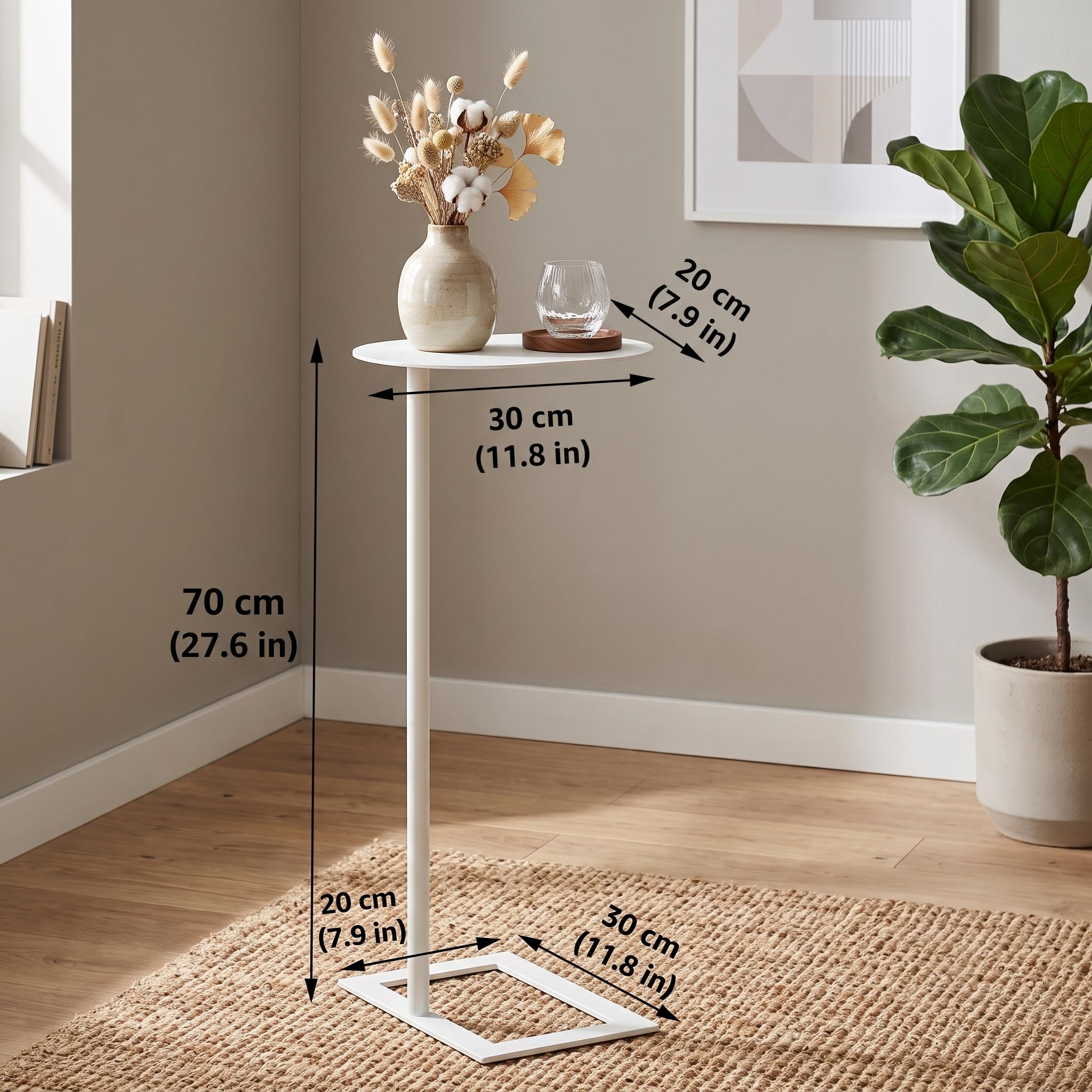 ZEXVIDA Modern Stable C Table End Table, 27.5" Tall, Oval, White