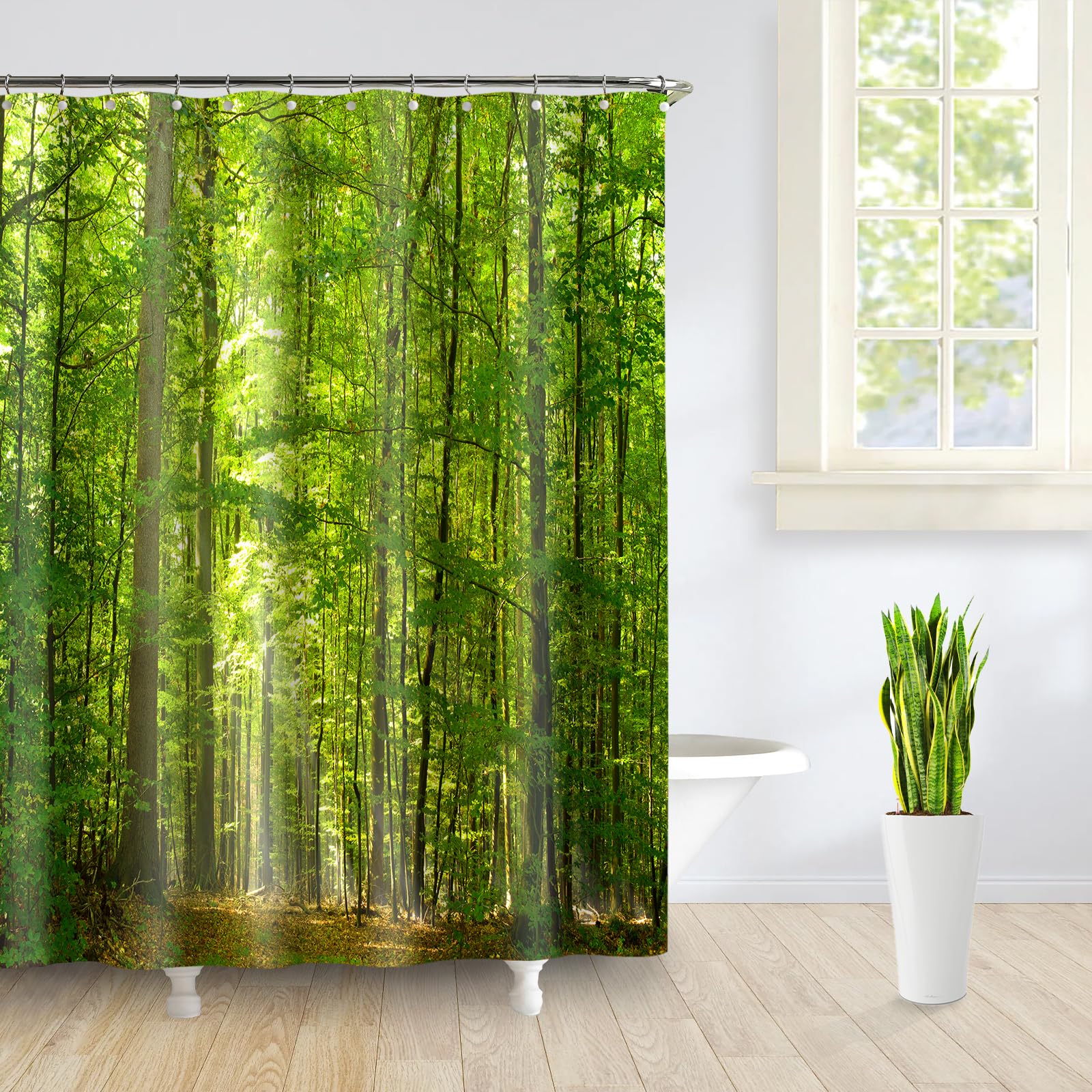 SRJ2018 Woodland Decor Shower Curtain Set Deciduous Forest in Summertime Foliage Sunlight Romantic Holidays Scenics Bathroom Accessories 180x180CM