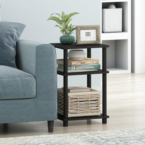 Furinno JUST Side Table, 3-Tier End Table, Open Shelves Night Stand, Bedside Table, Toolless Assembly, for Living Room, Bedroom, Americano