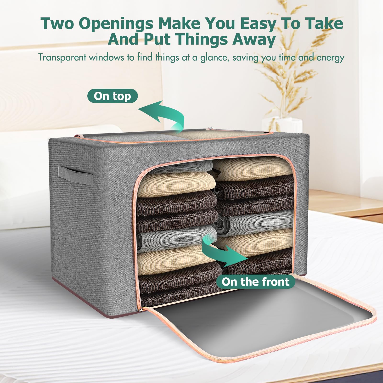 ZONJIE 2 Pack Clothes Storage Bags 66L Thick Oxford Fabric Stacking