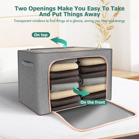 ZONJIE 2 Pack Clothes Storage Bags 66L Thick Oxford Fabric Stacking