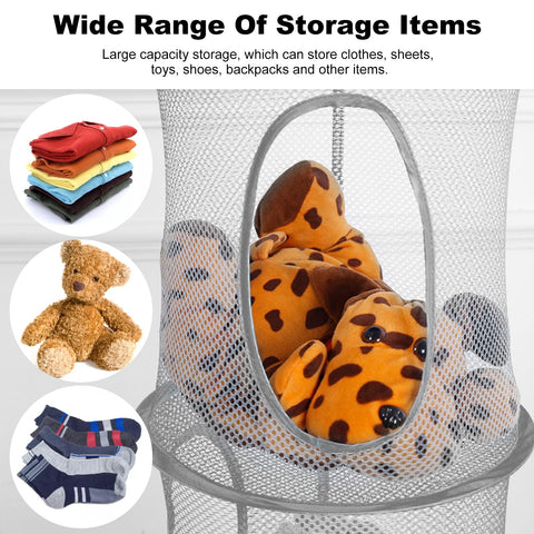 Hanging Mesh Storage Net, 4 Tier Compartments Foldable Hanging Soft Toy Storage Basket Mesh Storage Bag
