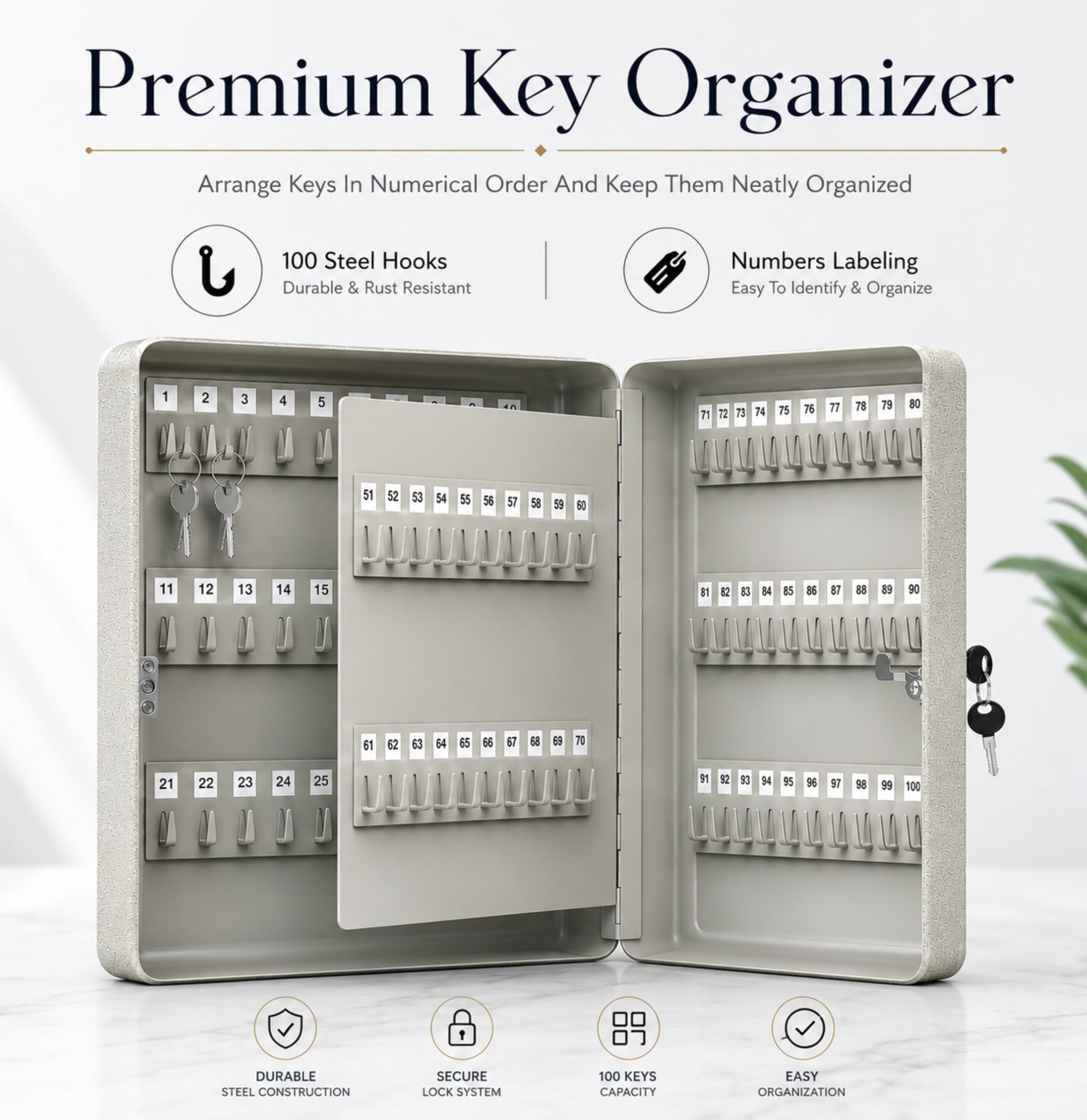 Landlord Direct Supplies LDS® Large Key Cabinet Wall Mounted (100 Keys) Key Box Includes 100 Indexing Numbers & Mounting Harware