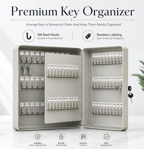 Landlord Direct Supplies LDS® Large Key Cabinet Wall Mounted (100 Keys) Key Box Includes 100 Indexing Numbers & Mounting Harware