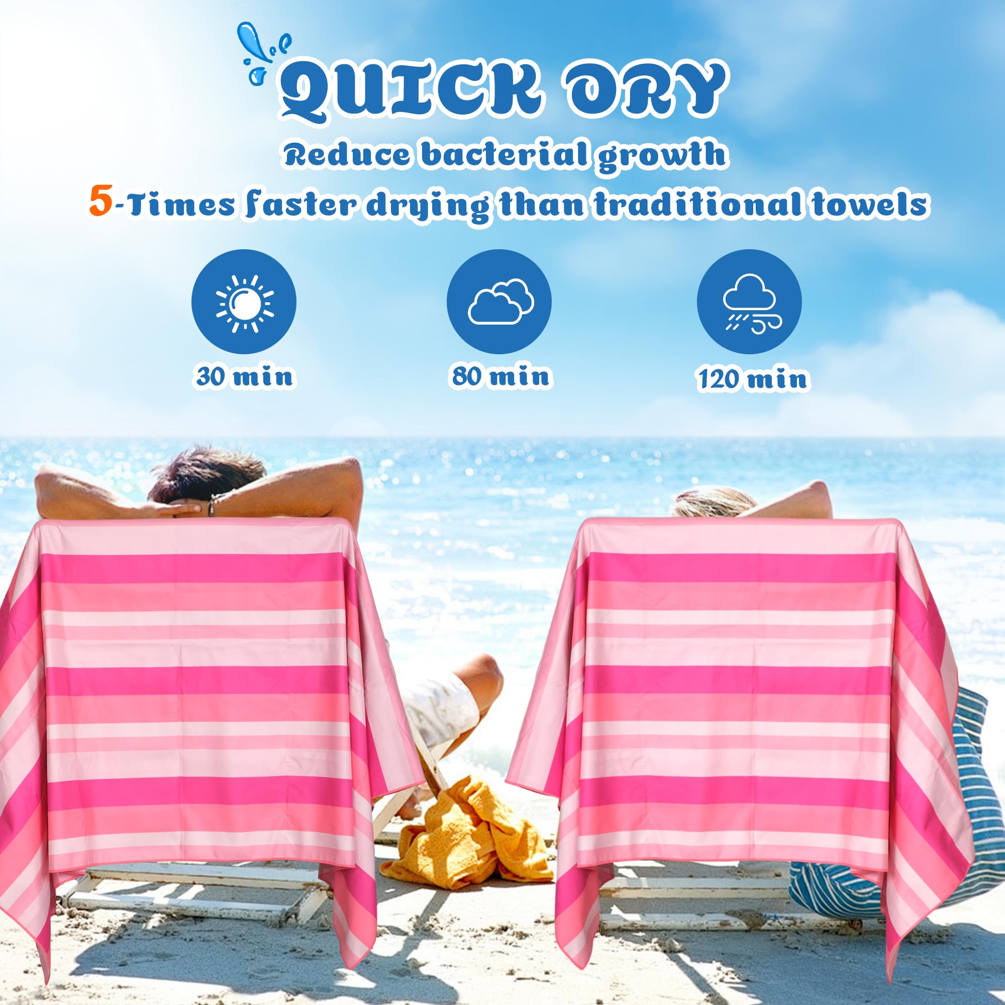 Anavasi Microfibre Beach Towels for Adults, 2 Pack 180 x 90cm 100% Recycled