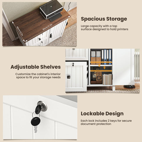 Pamapic File Cabinet, Wooden Filing Cabinet with 2 Lockable Drawers, Under Desk drawers for Letter/A4 Size