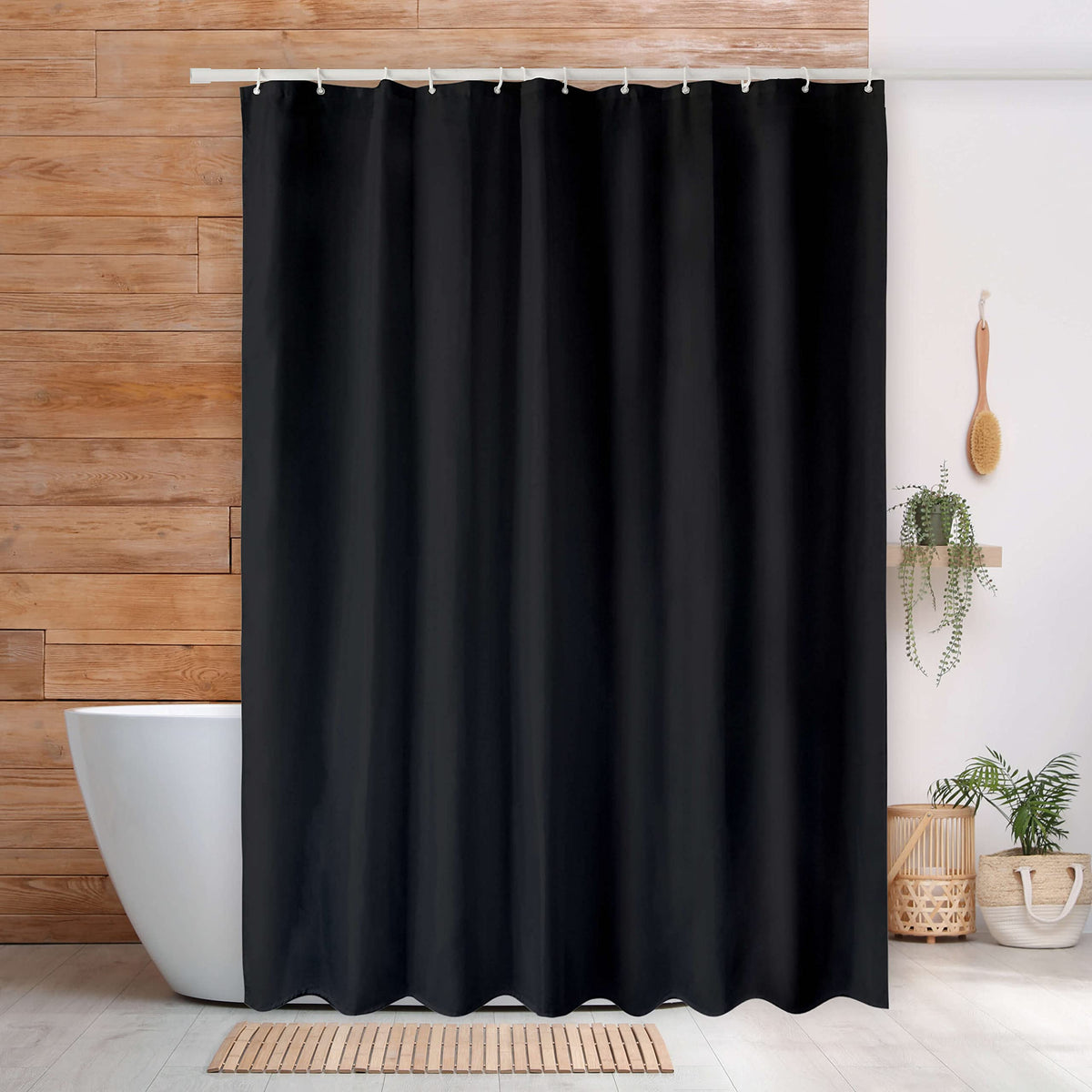qtlines Shower Curtains for Bathroom, Machine Washable Waterproof Mould Resistant Polyester Fabric Curtains, Weighted Hem