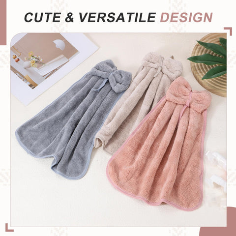 sourcing map 4Pcs Bow Hand Towels with Hanging Loop, 14.2" x 12.2" Soft Coral Fleece Microfiber Bowknot Hanging Hand Dry Towels Quick Dry and