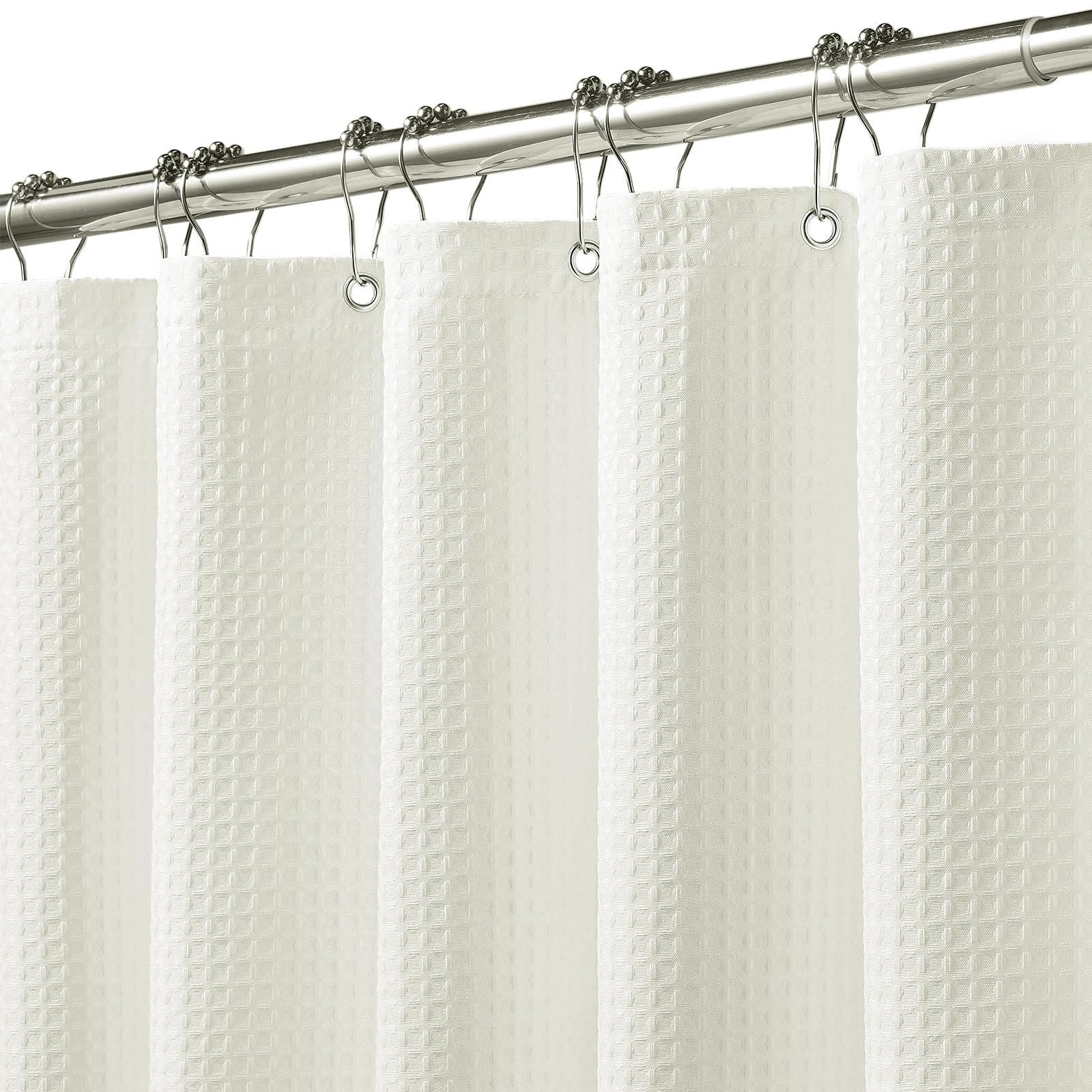 FY&XZH Heavy-Duty Waffle Weave Shower Curtain with Stainless Steel Hooks, Thick Fabric for Bathroom, Hotel, Spa & Salon-275 x 183cm (Beige)