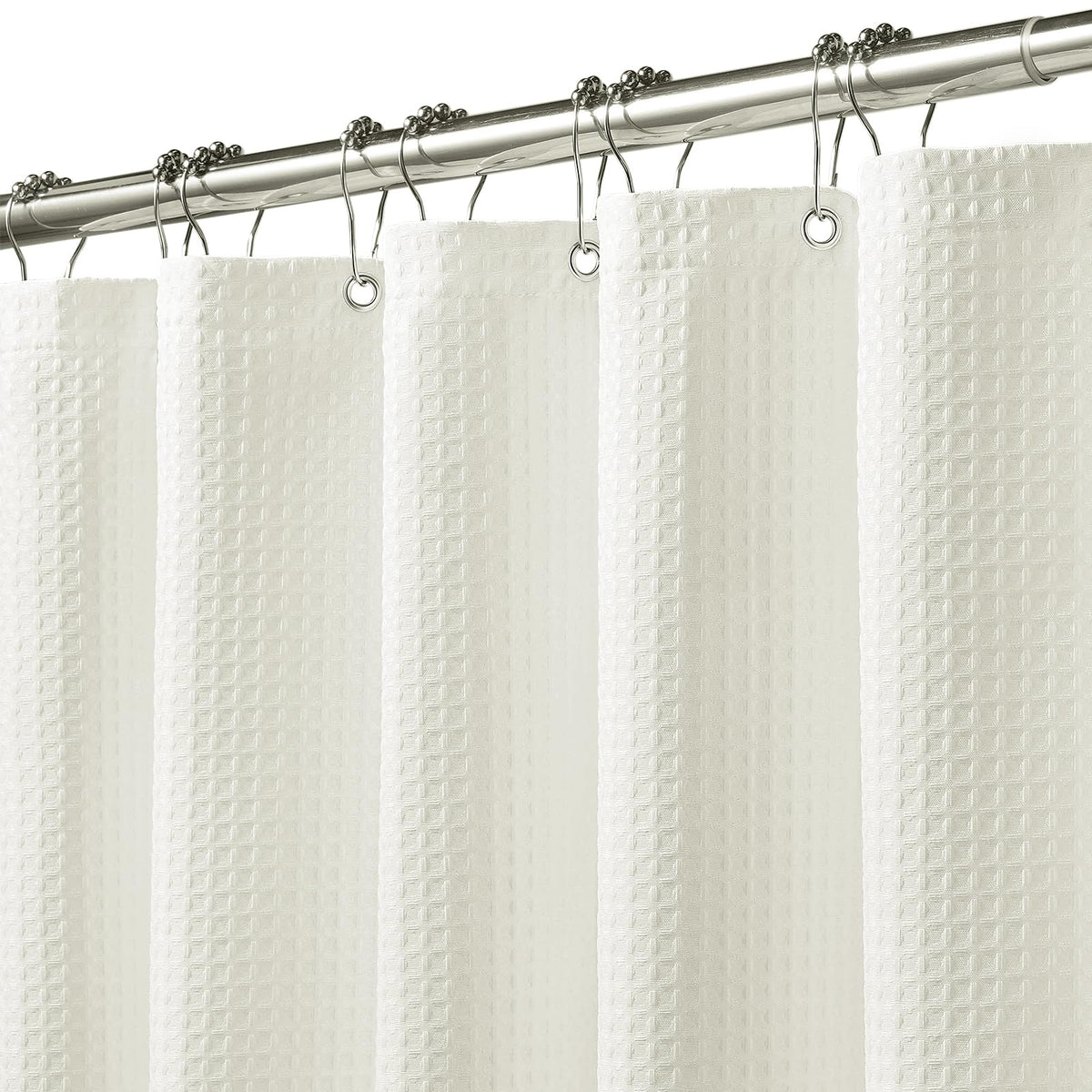 FY&XZH Heavy-Duty Waffle Weave Shower Curtain with Stainless Steel Hooks, Thick Fabric for Bathroom, Hotel, Spa & Salon-183 x 214cm (Beige)