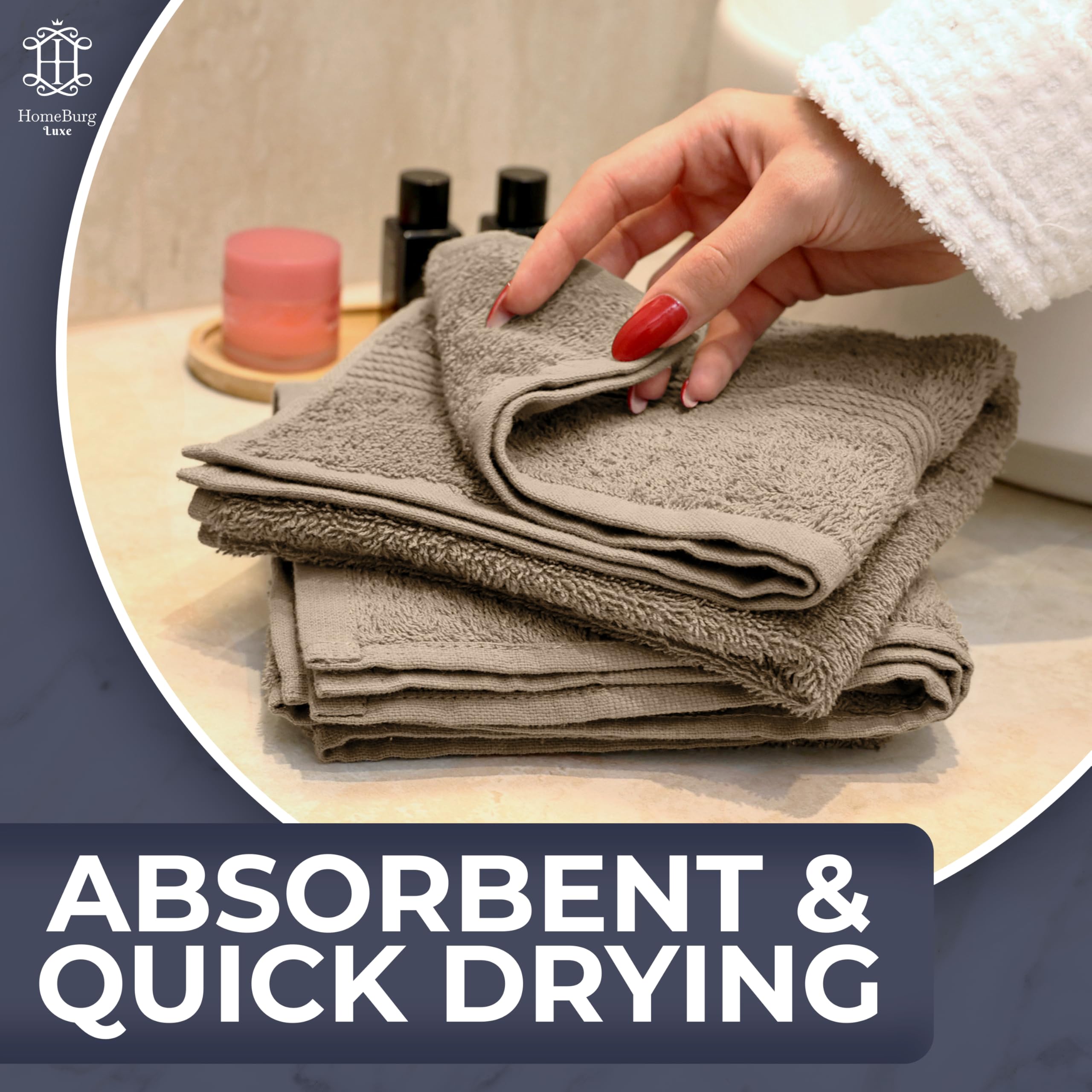 HomeBurg Luxe 6-Piece Towel Set – Soft & Absorbent Cotton, Quick-Drying, Easy Care, 40 x 70 cm, Sand/Beige