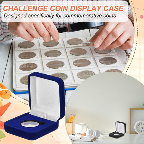 PATIKIL Velvet Challenge Coin Presentation Display Box, 45mm Coin Display Case Badge Gift Storage Protective Holder for Commemorative Medals Tokens