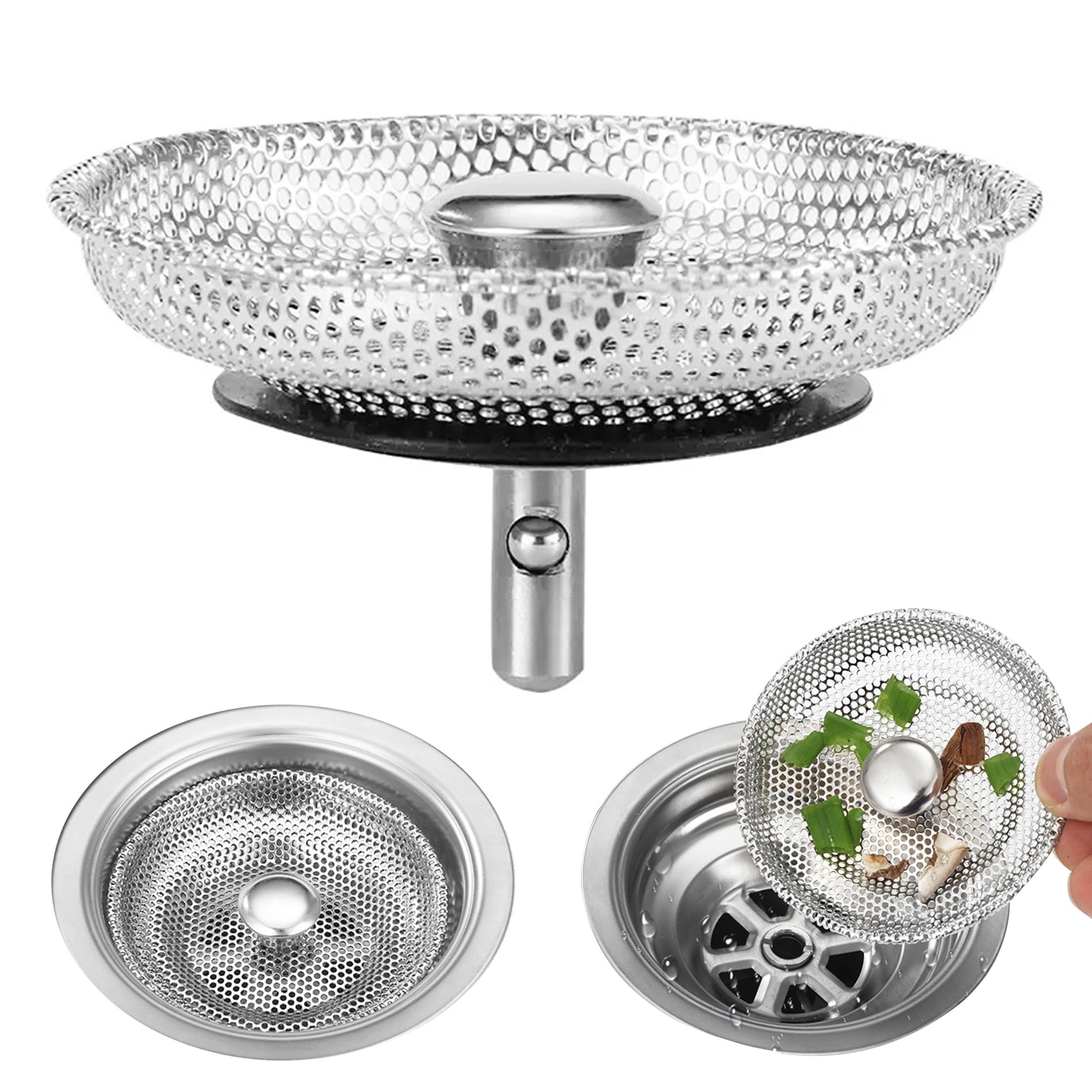 2 Pack Kitchen Sink Plug and Strainer, 304 Stainless Sink Strainer Plug, Sink Strainer, Stainless steel drain plug