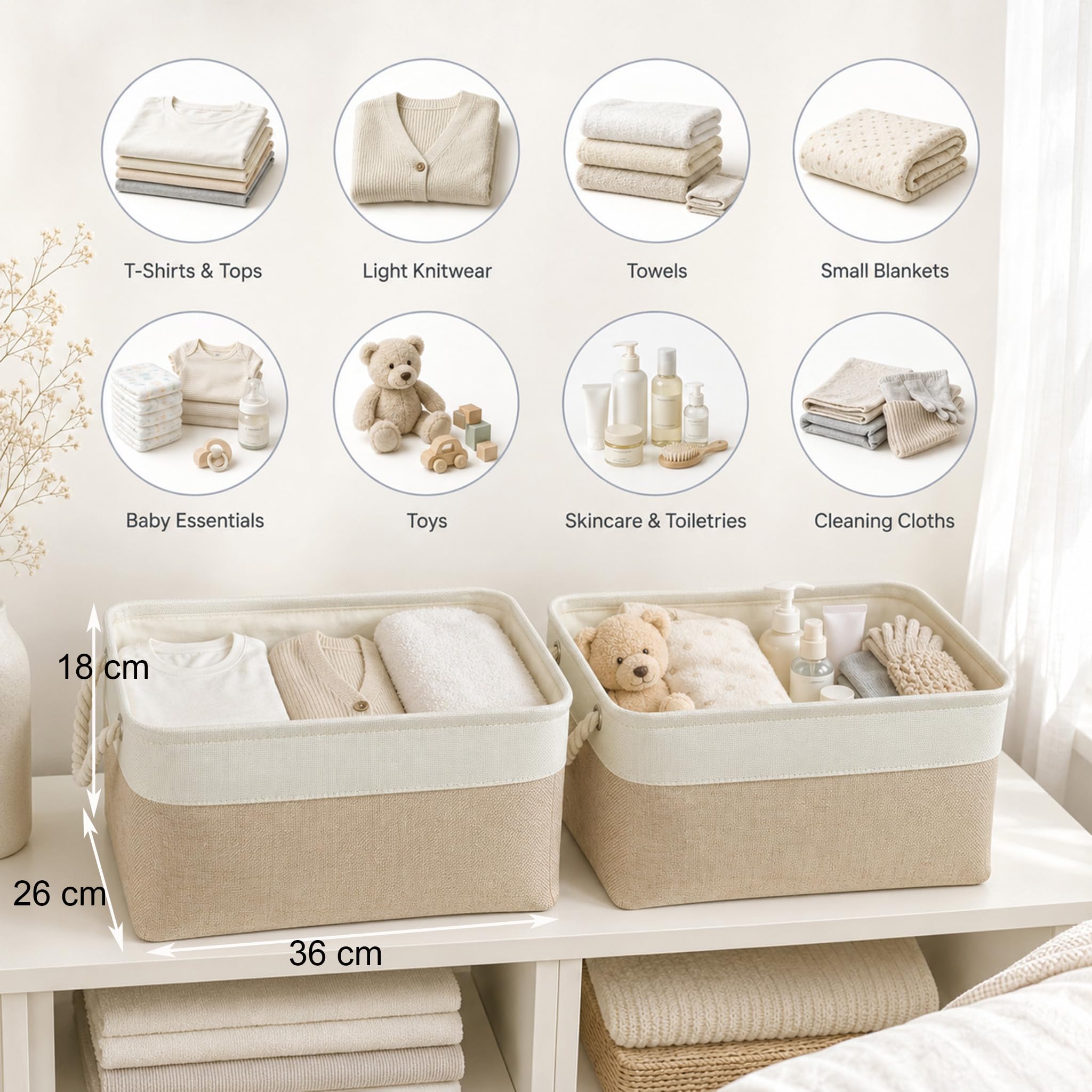 Mangata Fabric Storage Box set of 3, Foldable Fabric Storage Baskets with Handles for Cupboards, Wardrobe, Shelves, Bathroom, Clothes, Toys, Towel