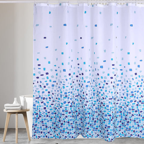 VIROSA Mosaic Blue Shower Curtain for Bathroom Anti Mould, Mildew Resistant | Size 180x180 cm (71 x 71 Inch) | Water Repellant Fabric | 100% Polyster