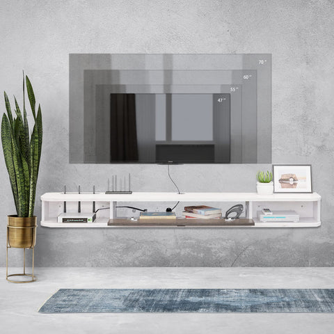 Pmnianhua Floating TV Unit, Wall Mounted TV Cabinet, Floating Shelves with Door, Modern Entertainment Media Console Center Large Storage TV Bench for