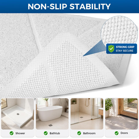 XIYUNTE Square Shower Mat Non Slip Anti Mould, Bath Mat with Heat-Pressed Edging 60x60cm, INCL. Hooks for Drying