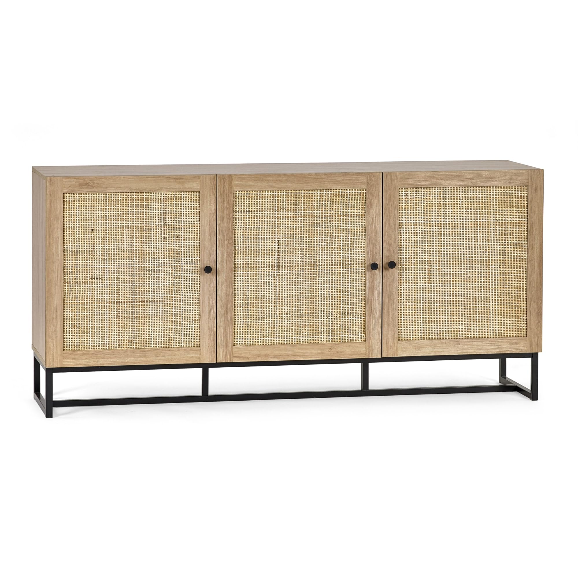 Julian Bowen Padstow Sideboard, Rattan Doors, Oak - H75 x W160 x D40cm