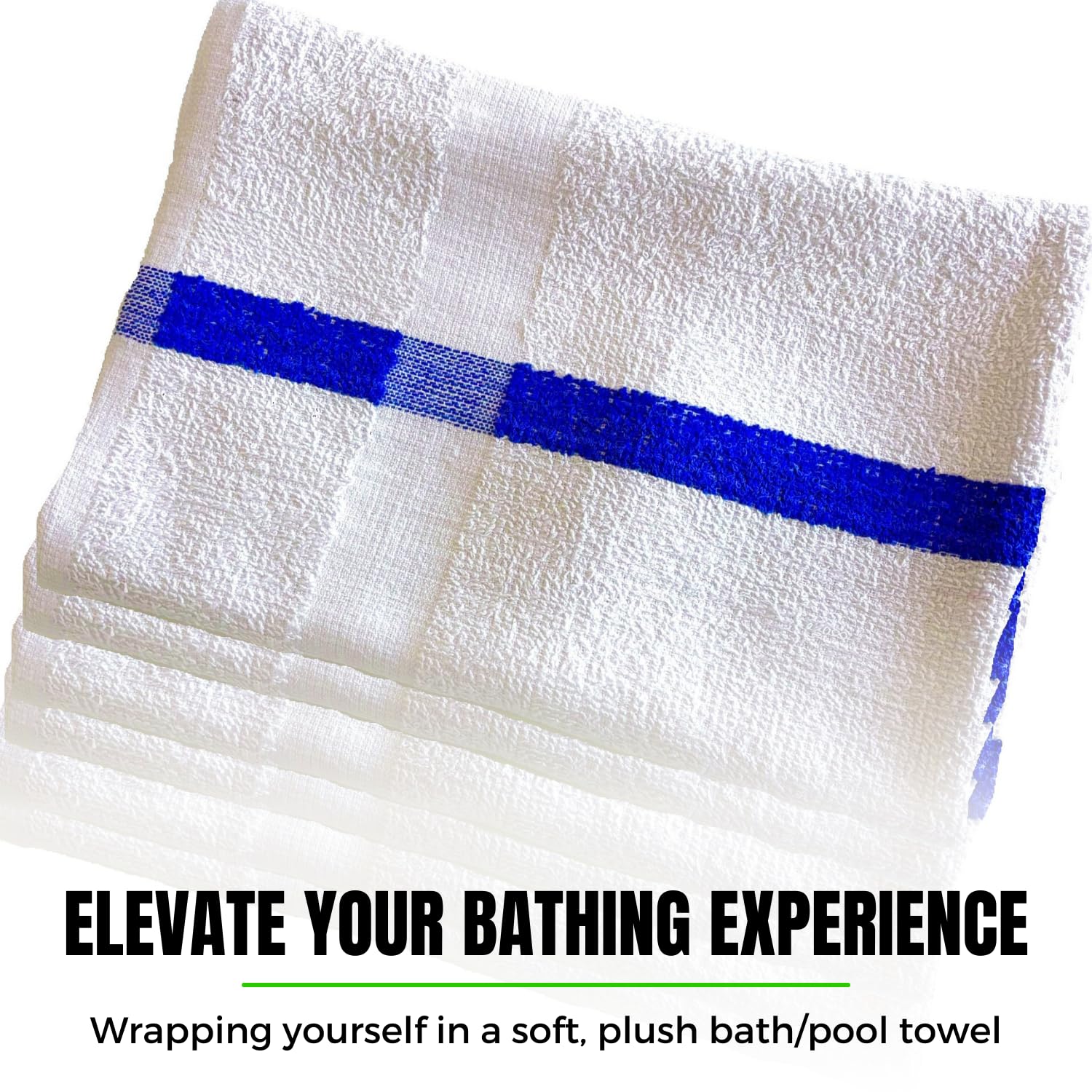 Towels N More 6 Pieces 24"x48" 100% Cotton Bath Towels with Blue Center Stripe (24"x48")
