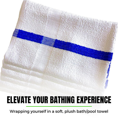Towels N More 6 Pieces 24"x48" 100% Cotton Bath Towels with Blue Center Stripe (24"x48")