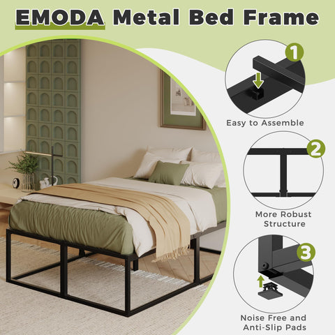 EMODA 46 cm High Metal Bed Frame 150x190 cm, Black