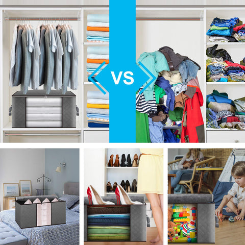 Cleaneaty Clothes Storage Bag 6Pack 90L Large Capacity Solution Organizer for Clothes, Duvets, Comforters, Blankets