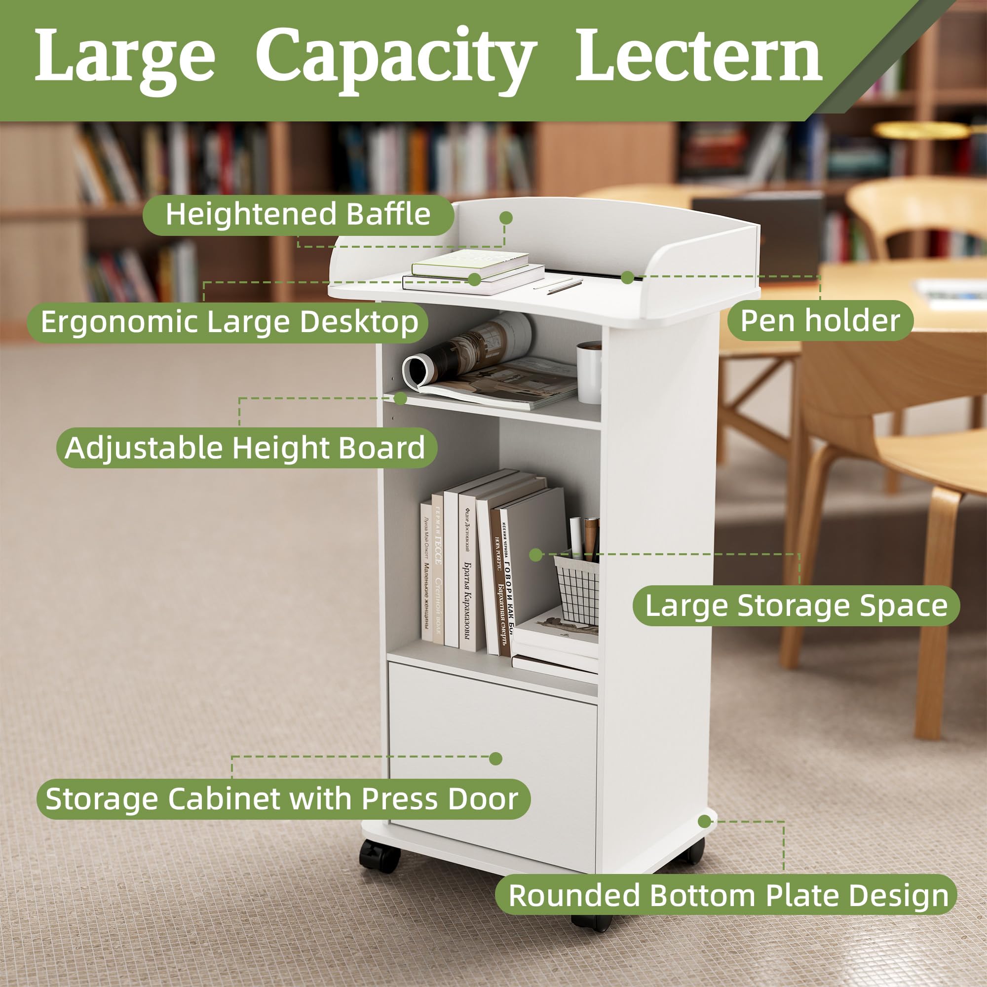 Turosur Mobile & Podium Lectern with Storage Cabinet & Adjustable Shelf