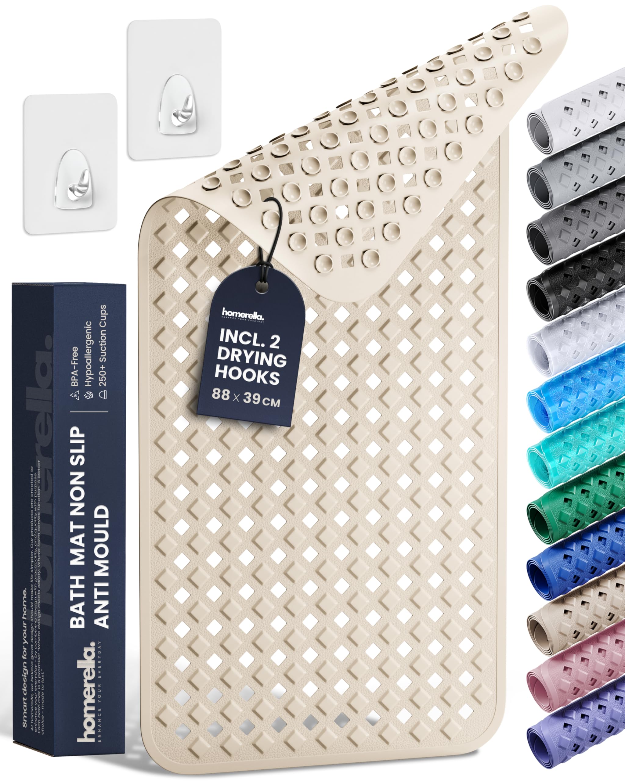homerella Bath Mat Non Slip Anti Mould 88x39cm Shower Mat Non Slip Bath Mat