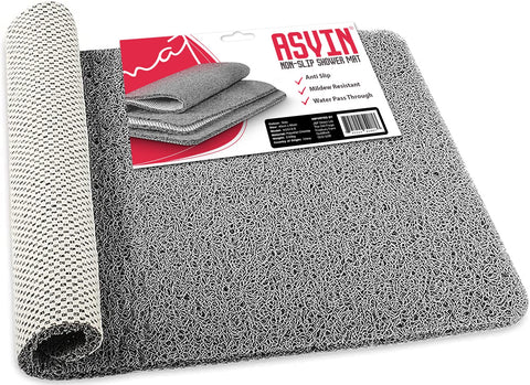 Asvin Non Slip Shower Mat & Bath Mat 40x60cm Grey, Anti Mould Loofah for Wet Floors & Inside Shower. OEKO-TEX 100 Certified, Phthalate Free