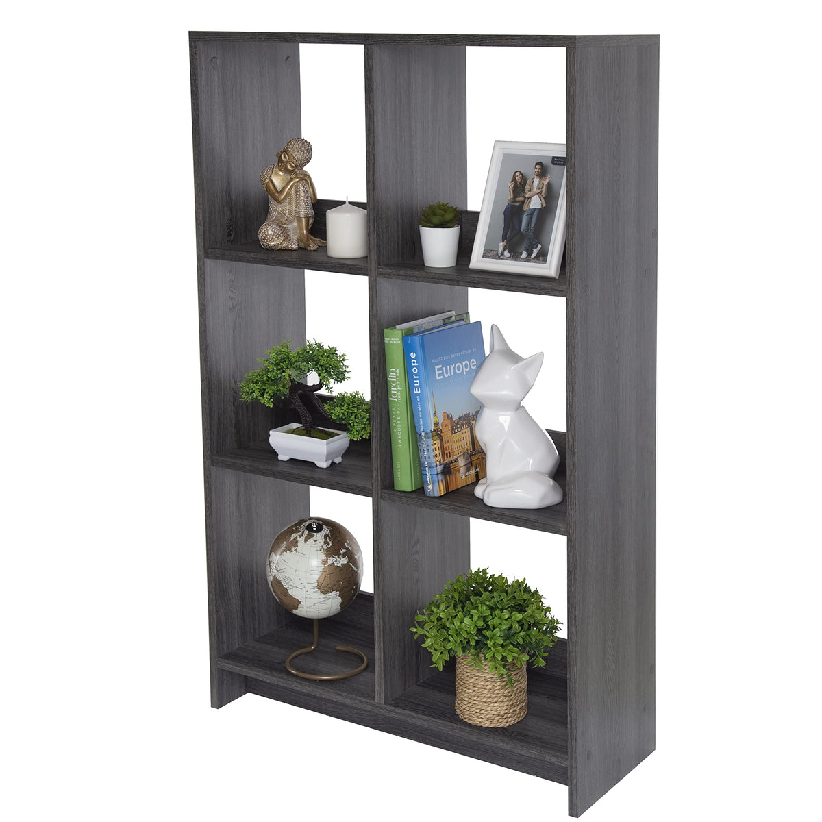 Iris Ohyama,Wooden Open Shelf, 6 Cube storage unit, Organiser, Modern design, Living room, Bedroom, Study room,WOS-6 - Grey Oak