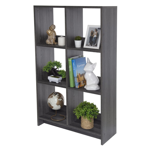 Iris Ohyama,Wooden Open Shelf, 6 Cube storage unit, Organiser, Modern design, Living room, Bedroom, Study room,WOS-6 - Grey Oak
