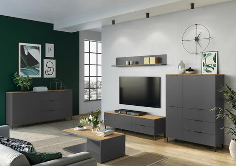 Germania Highboard 1470-549 GW-CALIFORNIA, in graphite/Navarra oak repro, with self-closing drawers, 109 x 146 x 40 cm (WxHxD)