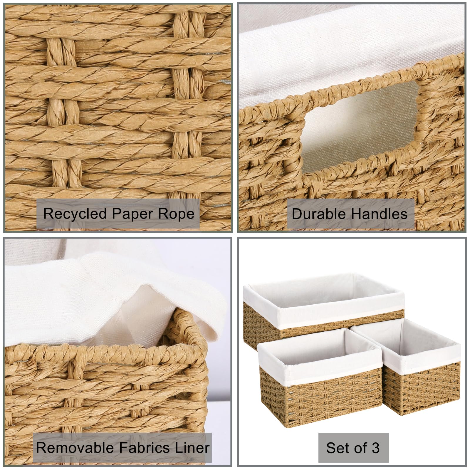 Vagusicc Wicker Storage Basket with Handles and Removable Fabric Lining