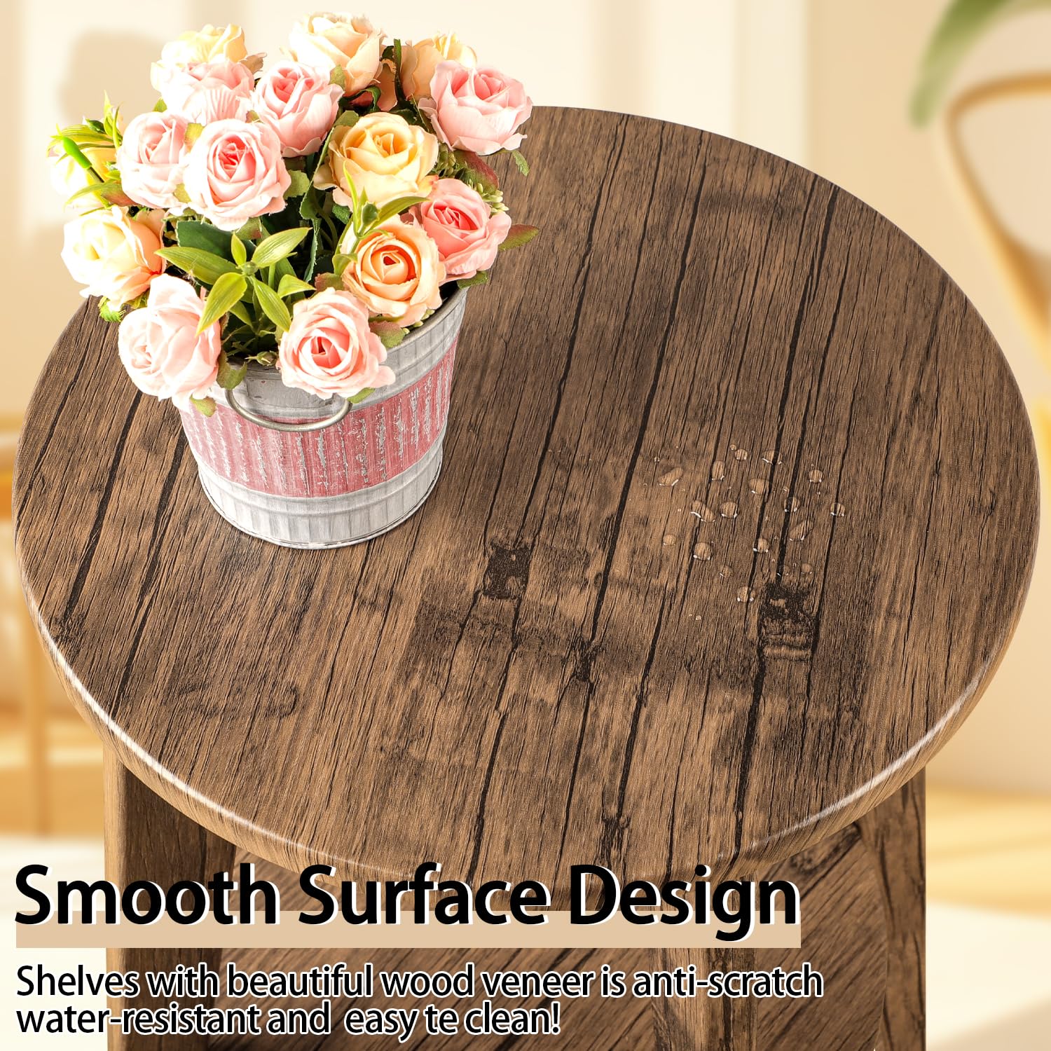 FEUFOAM Round End Table 2 Tier Wooden Side Tables with Storage Shelf Modern Nightstand Bedside Table for Small Spaces, Living Room