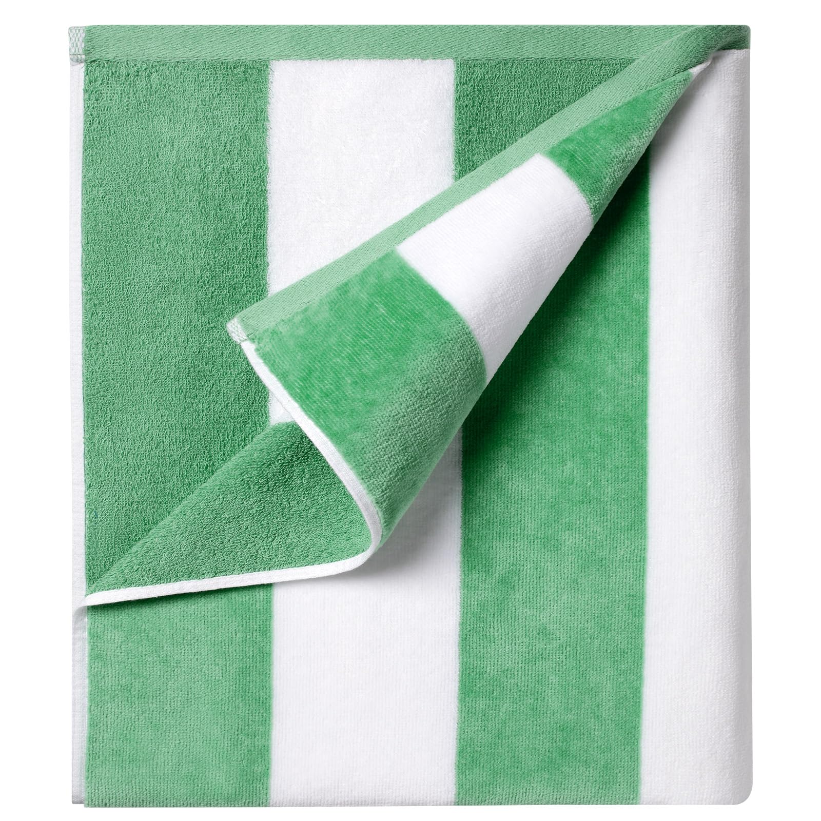 Ouxiaobai Cotton Oversized Beach Towel - 35 x 70 Inch Large Size Pool Towel, Striped Soft Cabana Swim Towel (Green)