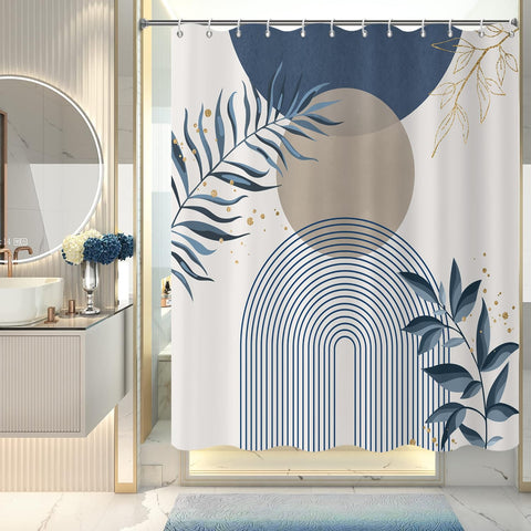 GCIREC Shower Curtain, 180x200cm, Blue Khaki Boho Mid Century Modern Abstract with Minimalist Leaf Waterproof Fabric Machine Washable Bathroom