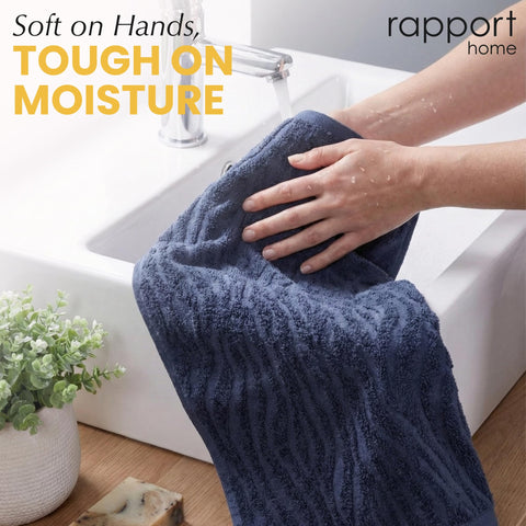 Rapport Home 2-Pack Safari Hand Towels | Midnight Blue | 50x85cm 100% Cotton 500GSM | Absorbent & Soft Bathroom Towel Set | Oeko-Tex Certified