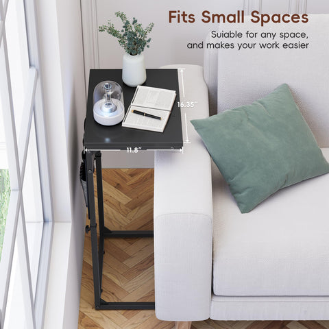 Vagusicc C-Shaped Side Table, Height Adjustable Sofa Side Table, Bedside Table with Cloth Storage Bag, C Table, End Table for Small Spaces