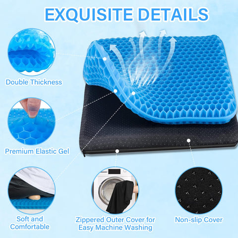 Audasi Gel Seat Cushion, Honeycomb Thick Gel Seat Pad for Bottoms Soft Sitter Cushion Relieving Back Coccyx Pressure Seat Cushions for Car Office